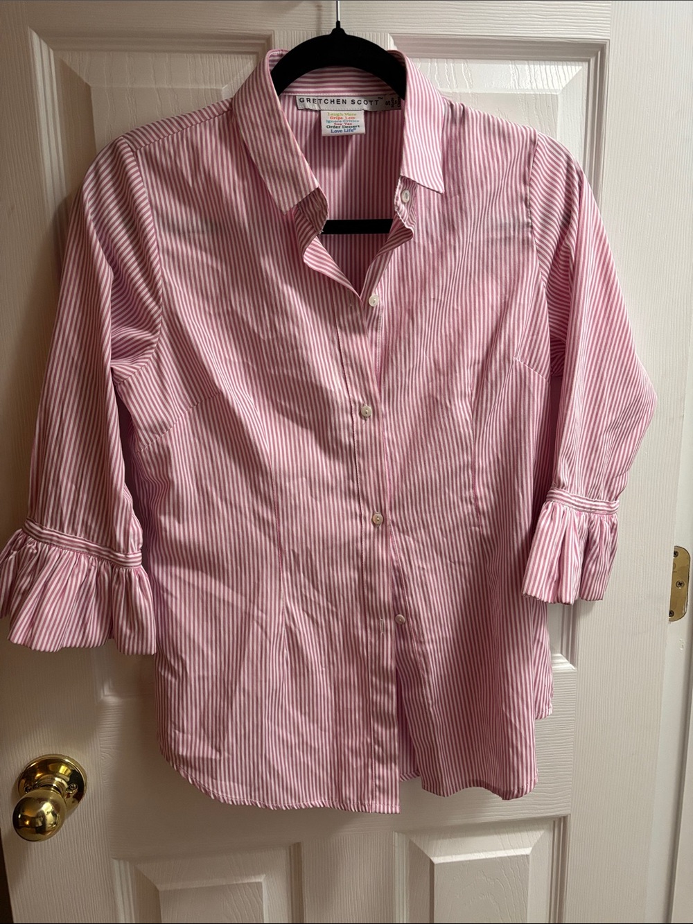 Gretchen Scott Pink & White Striped Collared Shirt
